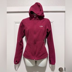 The North Face fleece hoodie; red.